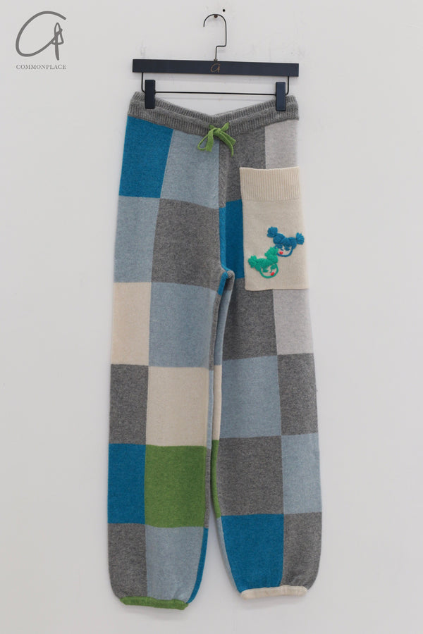 YANYAN KNITS Check Colorblock Sweatpants YYK-YYW23-0181-LANLV Blue/Green YYK-YYW23-0182